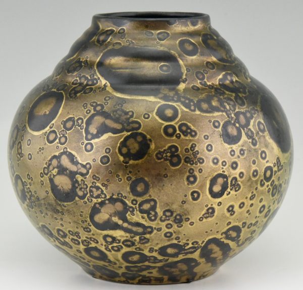 Art Deco Vase Keramik Schwartz un Gold