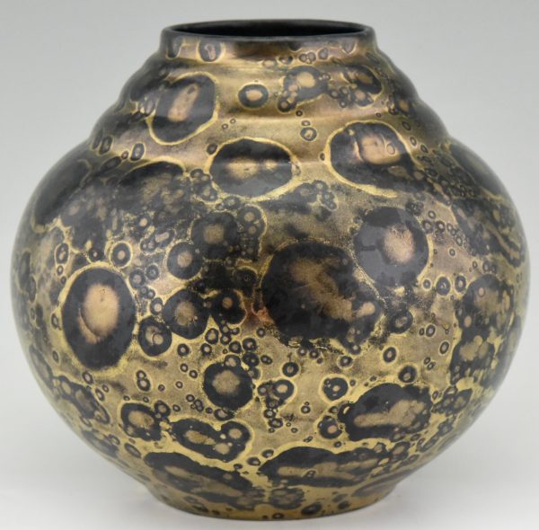 Art Deco Vase Keramik Schwartz un Gold