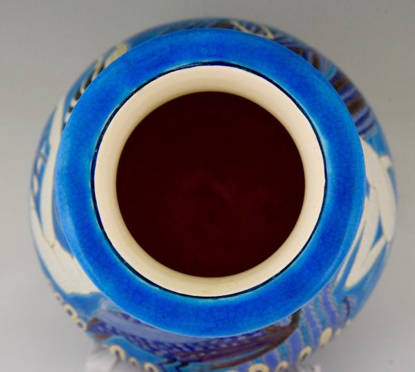 Art Deco Vase Keramik mit badende Akte, Vogel und Steinbock