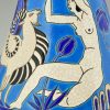 Art Deco ceramic vase with bathing nudes, bird and ibex