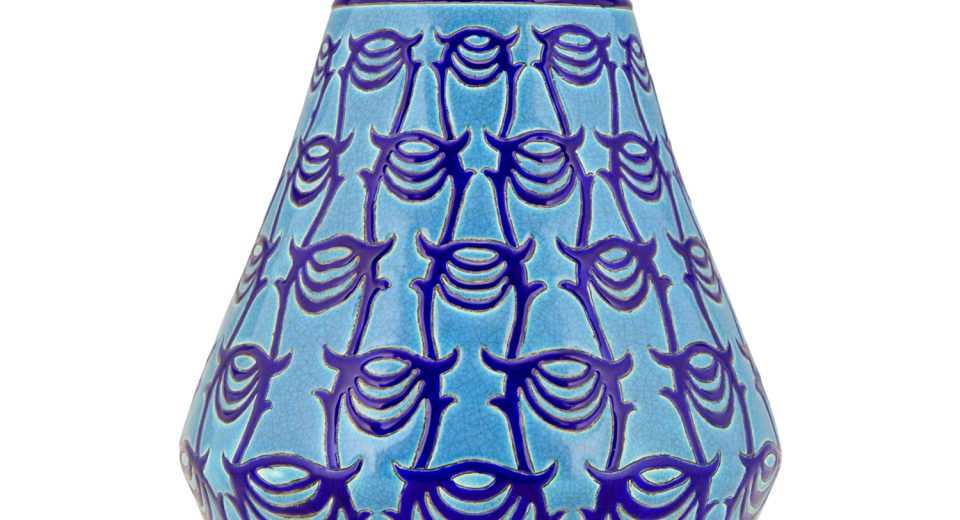 Art Deco turquoise blue ceramic vase