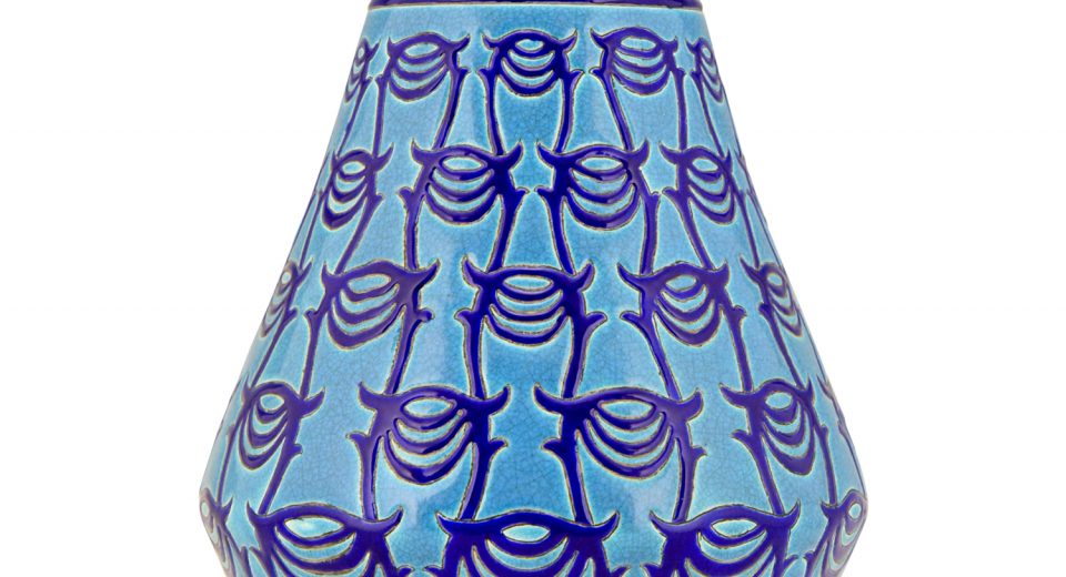 Art Deco vaas keramiek turquoise blauw