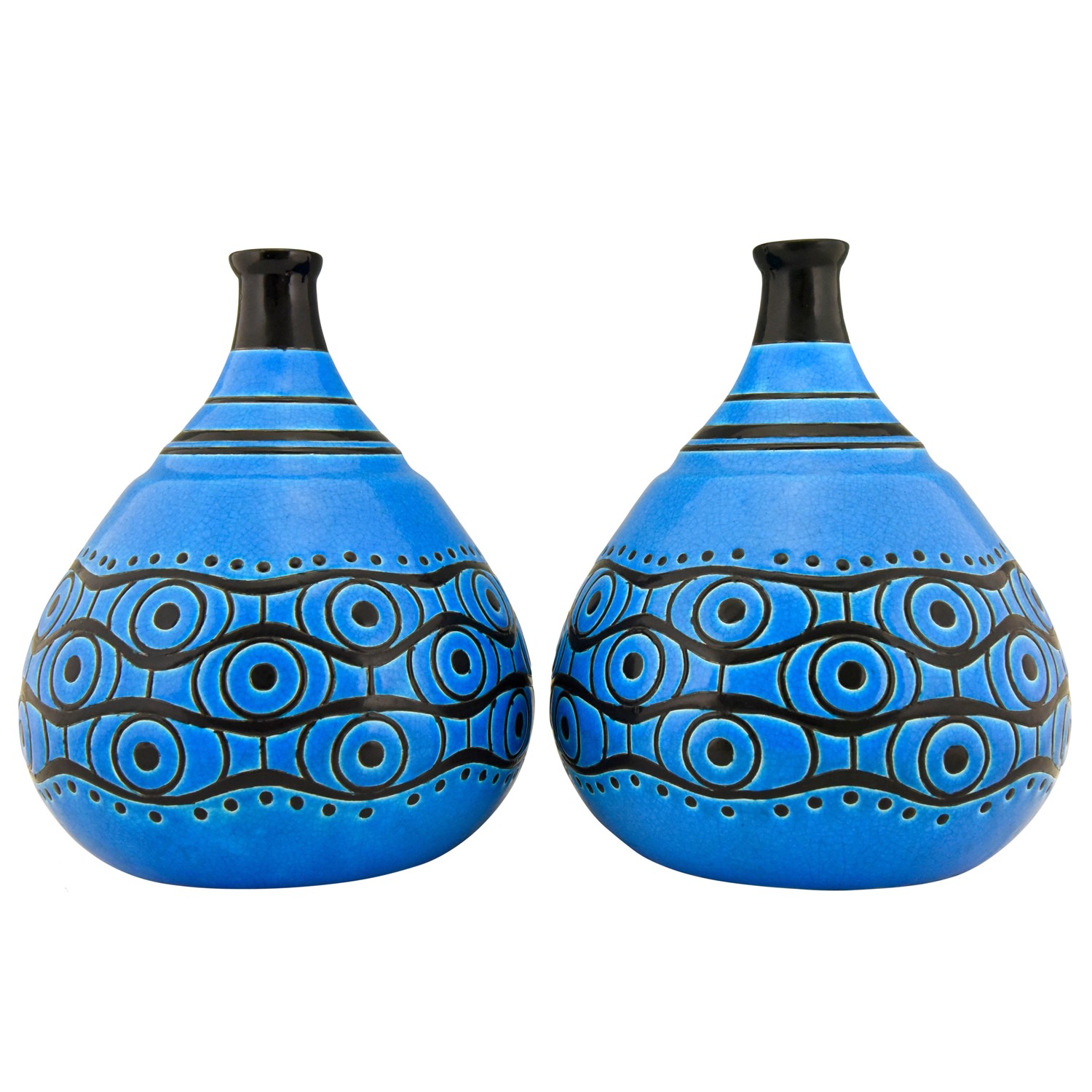 Coloquinte pair Art Deco vases blue and black
