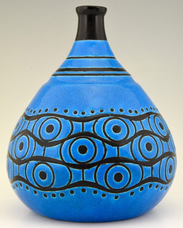 Coloquinte Paar Art Deco Vasen Blau und Schwarz