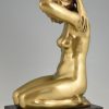 Art Deco bronzen beeld geknielde naakte vrouw