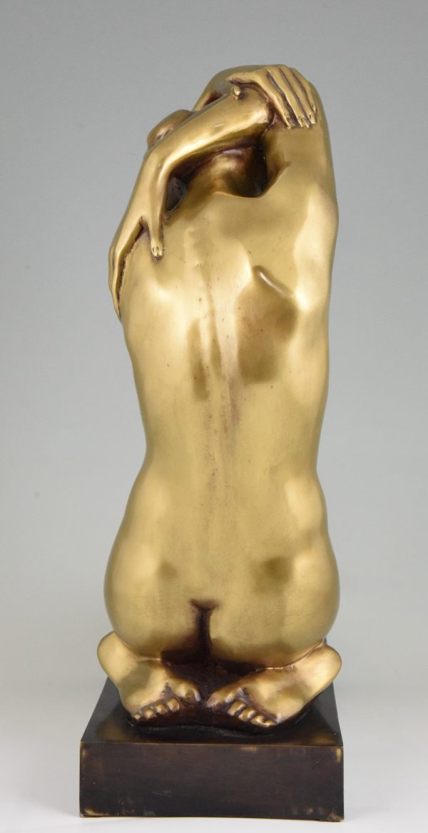 Art Deco bronze sculpture of kneeling nude