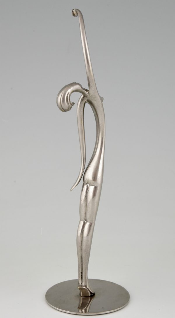 Sculpture Art Deco femme nue bronze nickelé