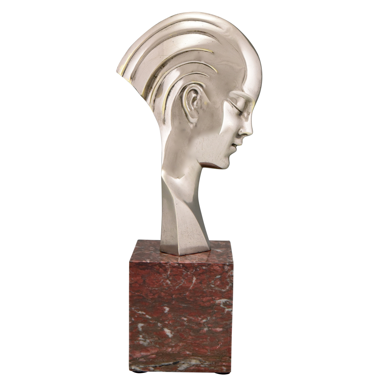 Art Deco Skulptur Bronze Frauen Profil