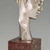 Art Deco Skulptur Bronze Frauen Profil