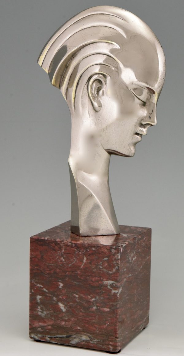 Art Deco bronze sculpture bust woman profile