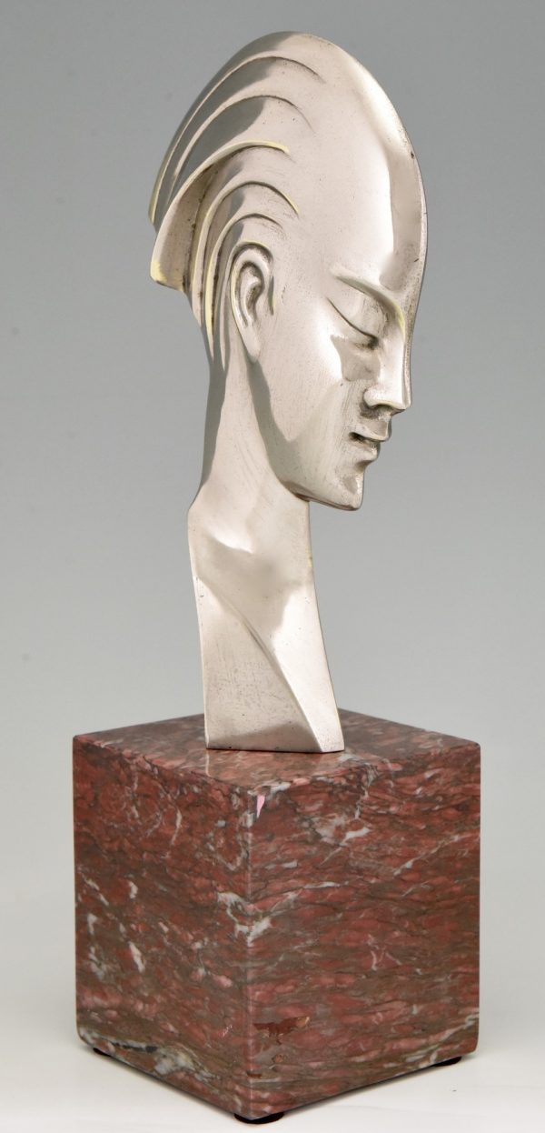 Art Deco bronze sculpture bust woman profile