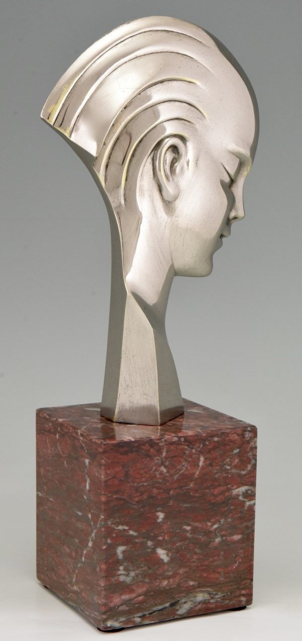 Art Deco Skulptur Bronze Frauen Profil