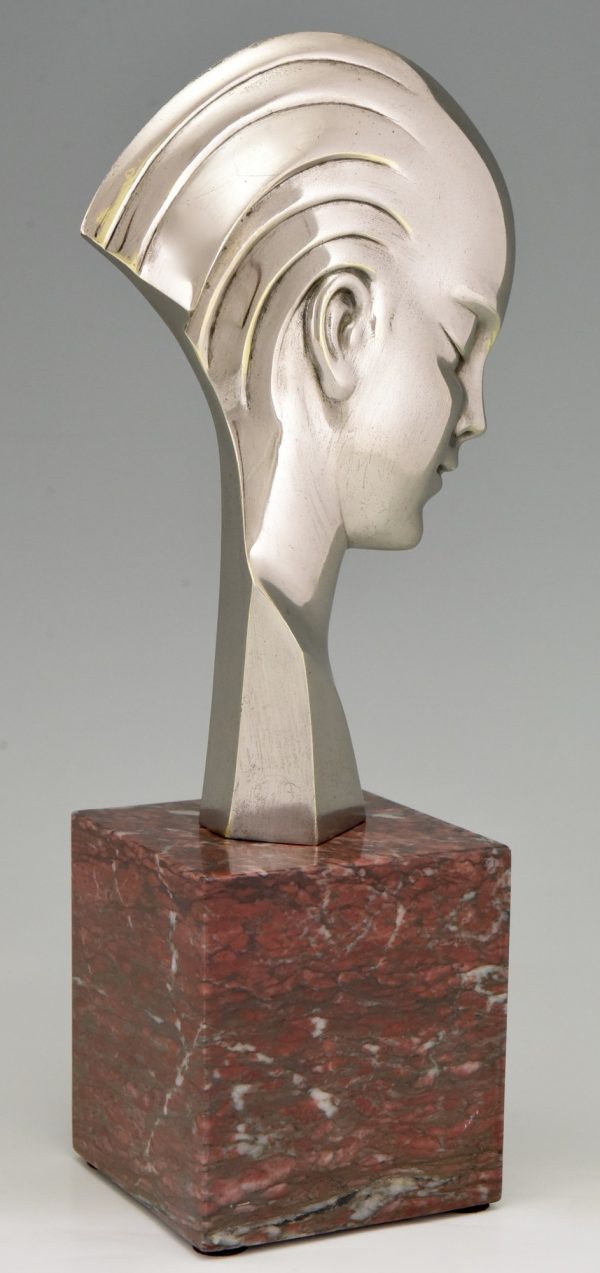 Art Deco bronze sculpture bust woman profile