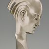 Art Deco bronze sculpture bust woman profile