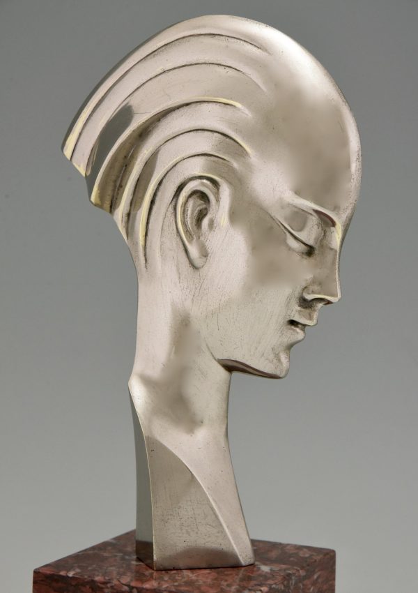 Art Deco Skulptur Bronze Frauen Profil