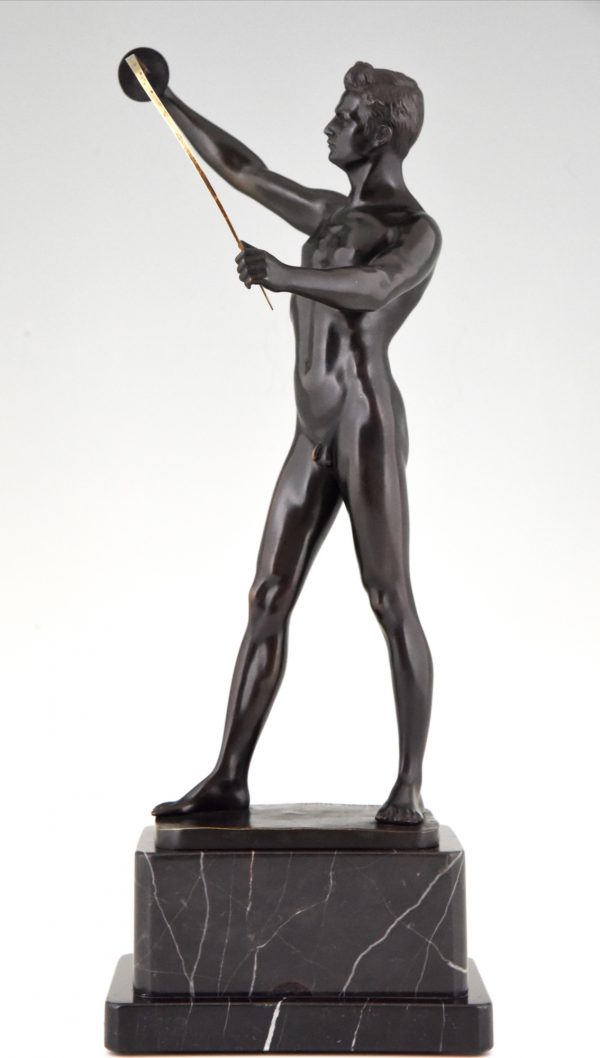 Art Deco bronze beeld schermer mannelijk naakt