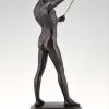 Art Deco bronze sculpture of a male nude fencer.