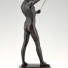 Art Deco sculpture bronze escrimeur nu masculin