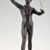 Art Deco bronze beeld schermer mannelijk naakt