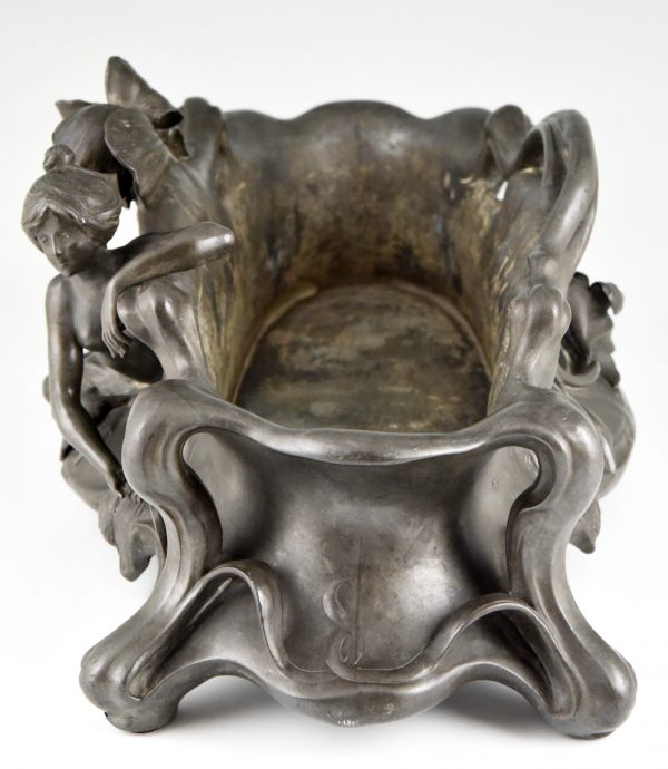Art Nouveau flower dish with nude and irises