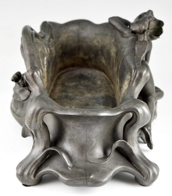 Art Nouveau flower dish with nude and irises