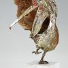 Pelican sculpture, enamelled silver and mineral