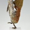 Pelican sculpture, enamelled silver and mineral