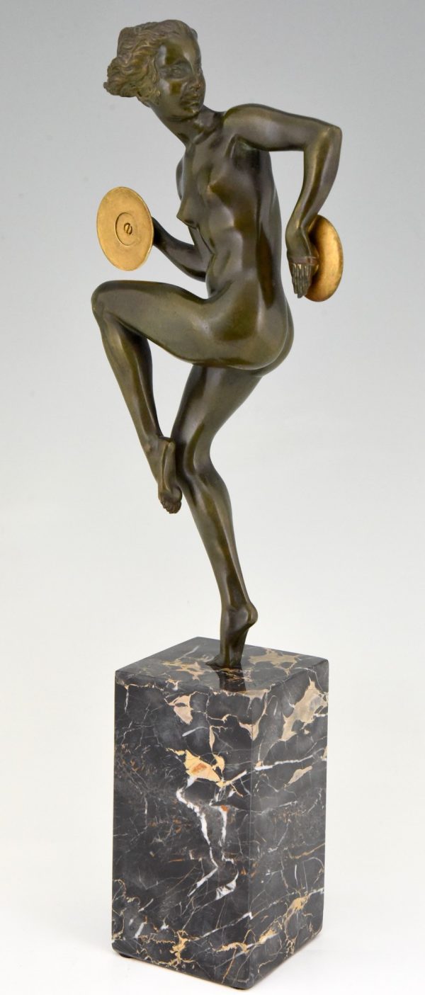 Art Deco bronzen sculptuur dansend naakt met bekkens