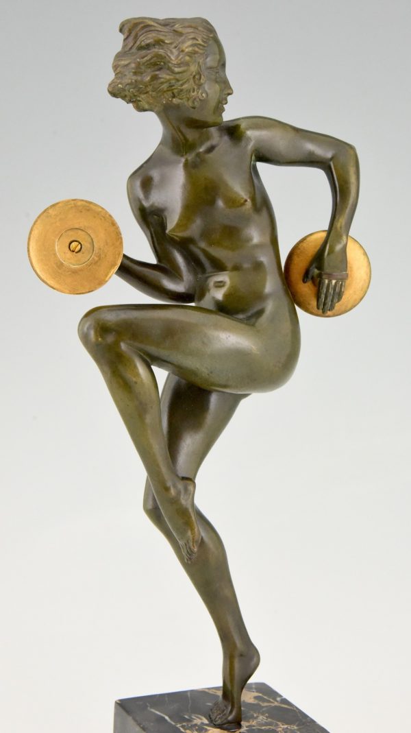 Art Deco bronze sculpture nude cymbal dancer