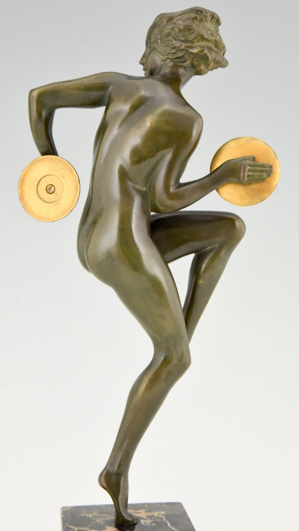 Art Deco bronze sculpture nude cymbal dancer