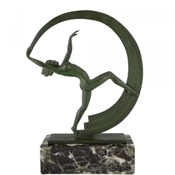 Bacchanale, Art Deco sculpture of a nude scarf dancer