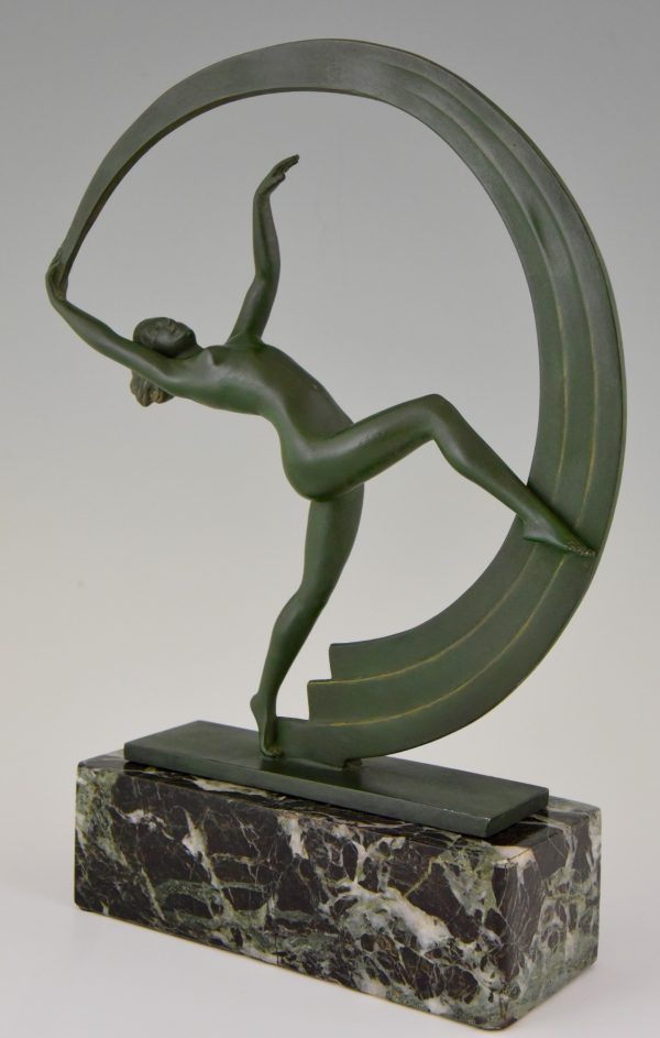 Bacchanale, Art Deco sculpture of a nude scarf dancer