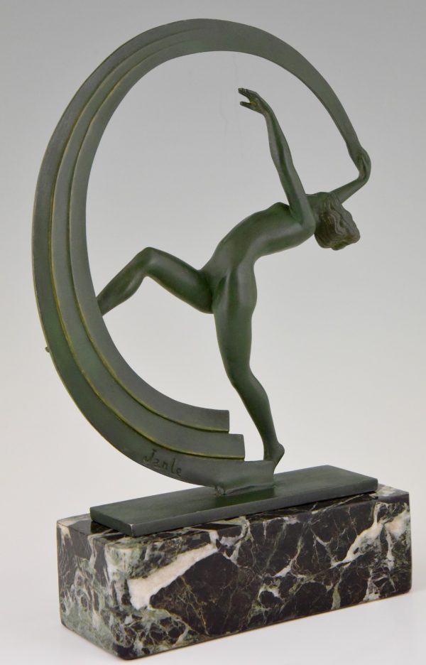 Bacchanale, Art Deco sculpture of a nude scarf dancer