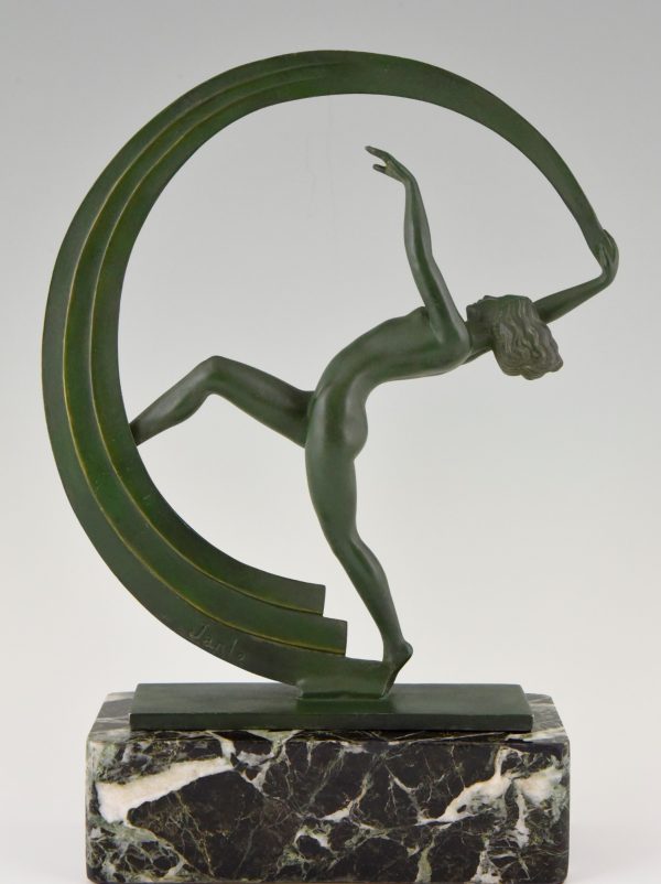 Bacchanale, Art Deco sculpture of a nude scarf dancer