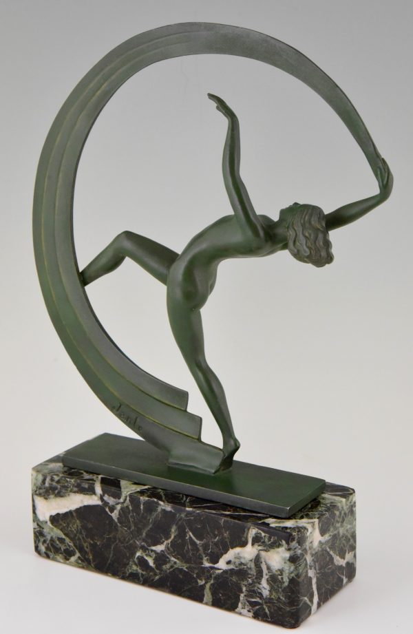 Bacchanale, Art Deco sculpture of a nude scarf dancer