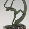 Bacchanale, Art Deco sculpture of a nude scarf dancer