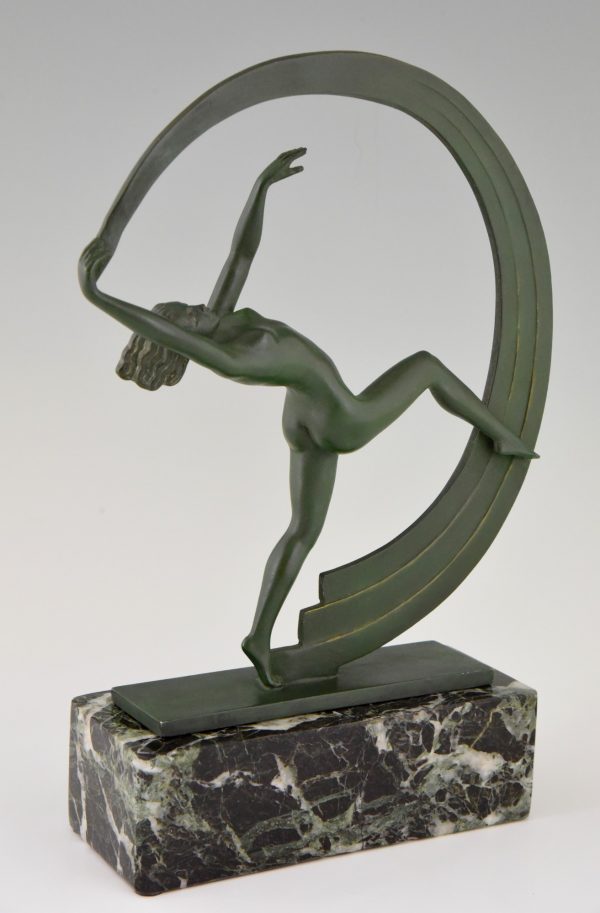 Bacchanale, Art Deco sculpture of a nude scarf dancer