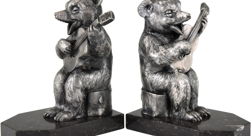 Art Deco Buchstütze Bär mit Gitarre Art Deco Buchstütze Bär mit Gitarre