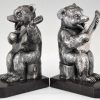 Art Deco bookends bear with guitar