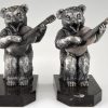 Art Deco bookends bear with guitar