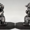 Art Deco bookends bear with guitar