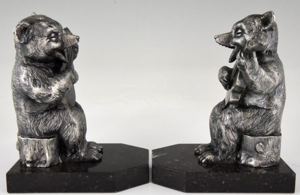 Art Deco bookends bear with guitar