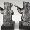 Art Deco bookends bear with guitar