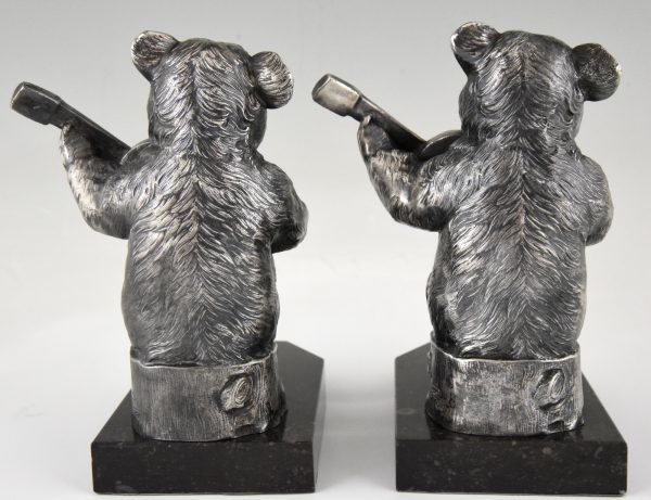 Art Deco bookends bear with guitar