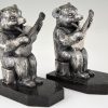 Art Deco bookends bear with guitar