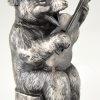 Art Deco bookends bear with guitar