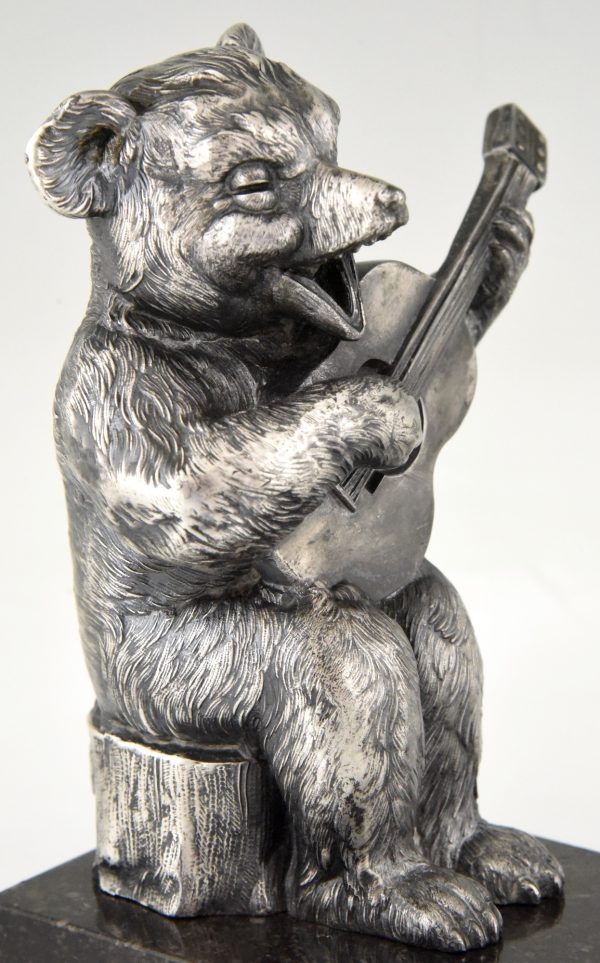 Art Deco bookends bear with guitar