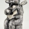 Art Deco bookends bear with guitar