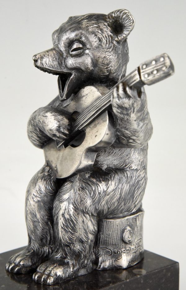 Art Deco Buchstütze Bär mit Gitarre