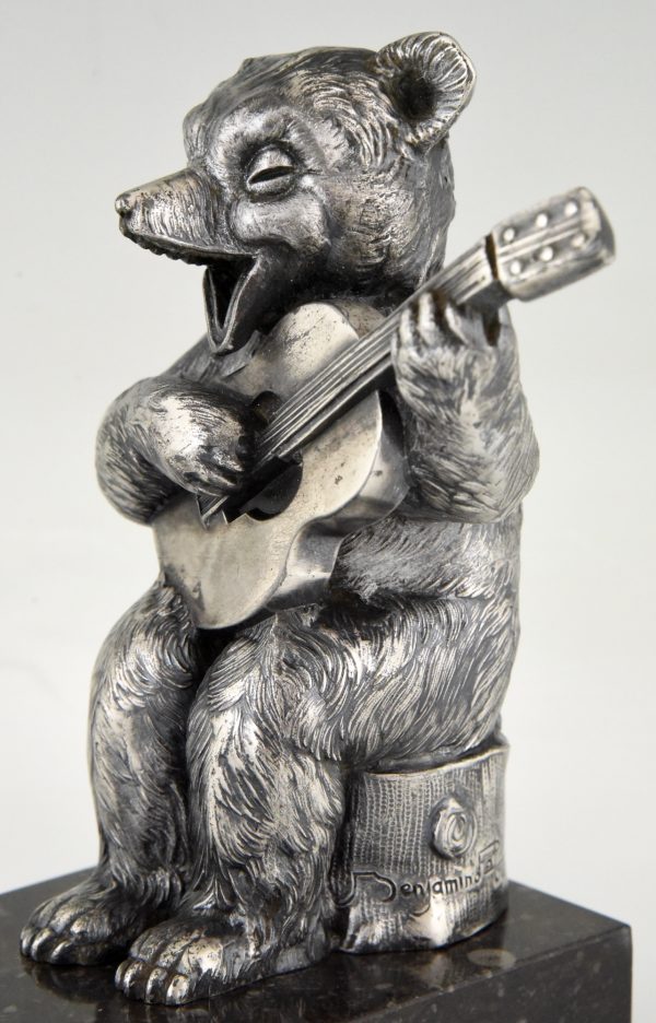 Art Deco bookends bear with guitar